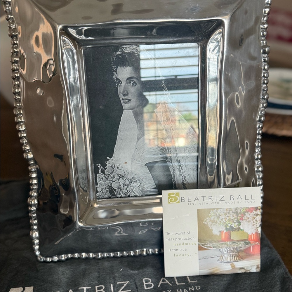 Beatriz Ball Silver Organic Pearl Beaded Picture Frame, 5x7